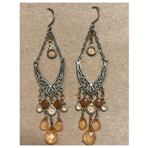 Jewelry - Boho Silver & Orange Drop Dangle Earrings